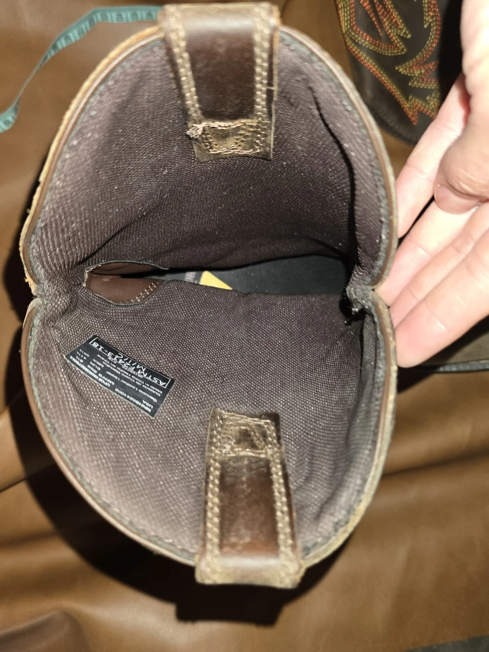 Men's 8.5 Brown Western Work Boots with Embroidered Flame Detail
